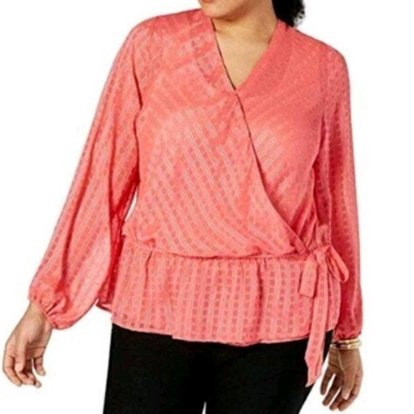 INC International Concepts Coral Plus Size Faux Wrap Blouse - Picture 1 of 6